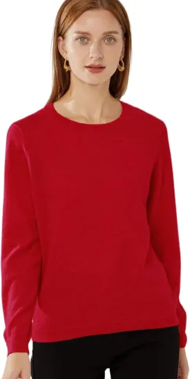 100% Pure Cashmere Crewneck Sweater for Women Long Sleeve Warm Soft Lightweight Knit Pullover