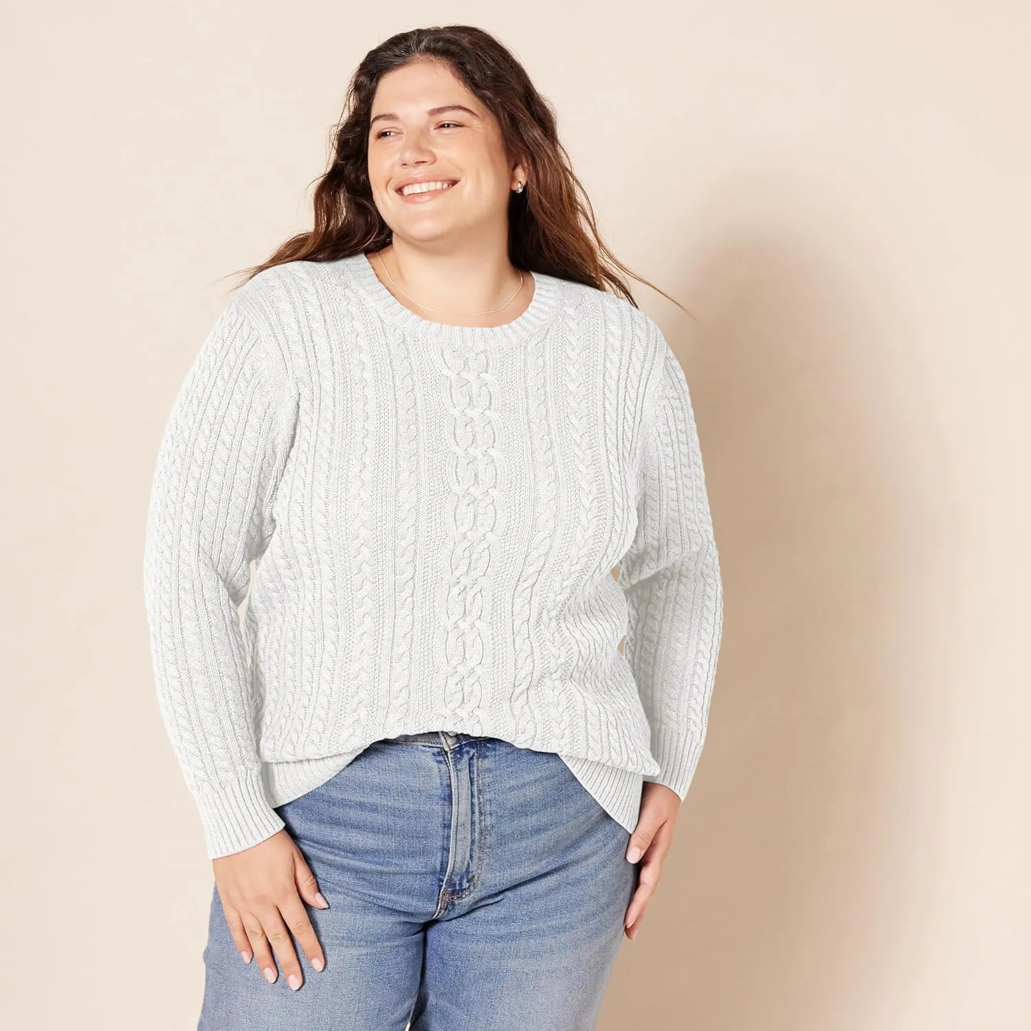 Amazon Essentials Women's Soft Fisherman Cable Long-Sleeve Crewneck Sweater (Available in Plus Size)