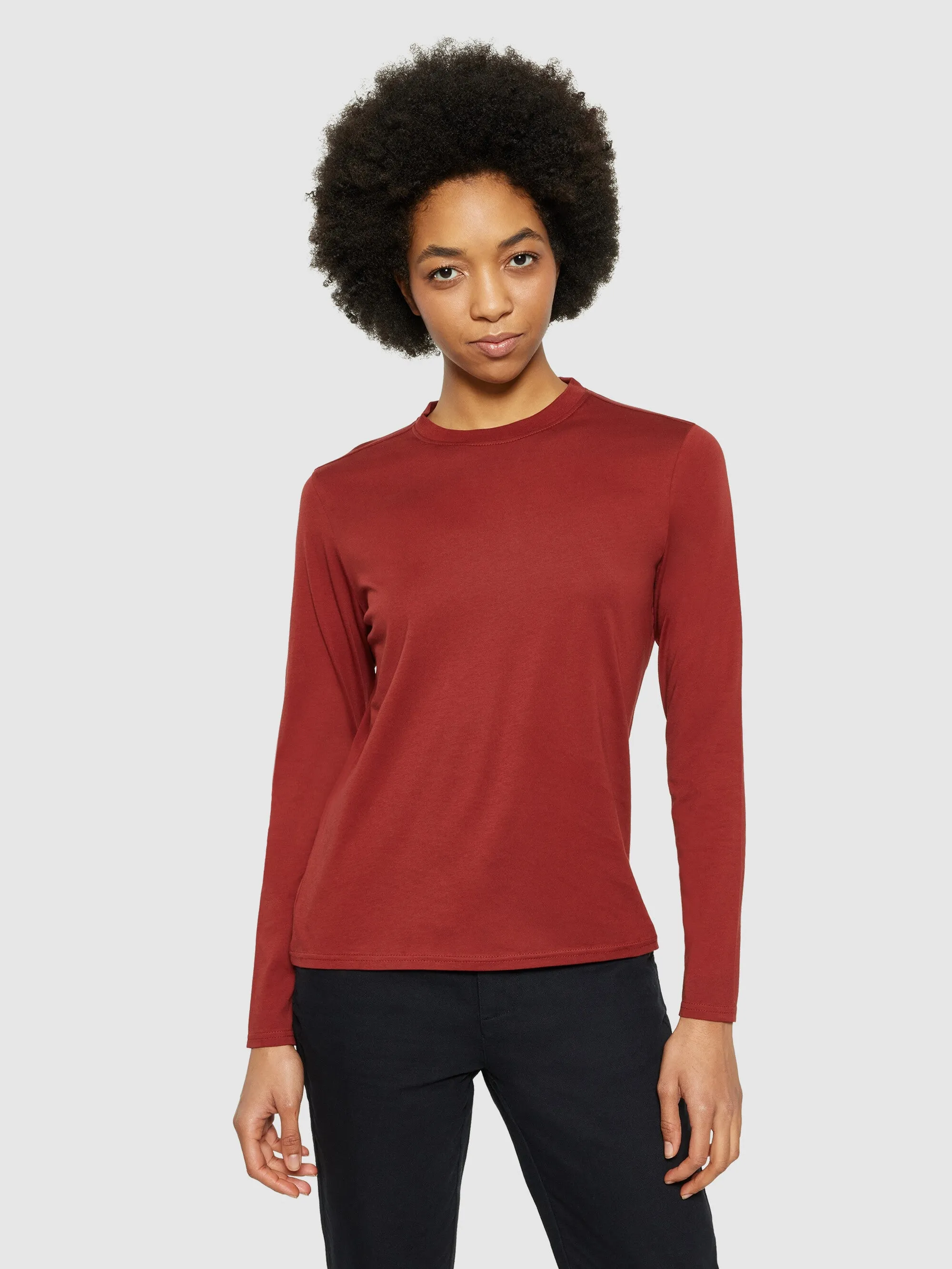 Basic pima cotton long sleeve t-shirt - GOTS/Vegan - Fired Brick