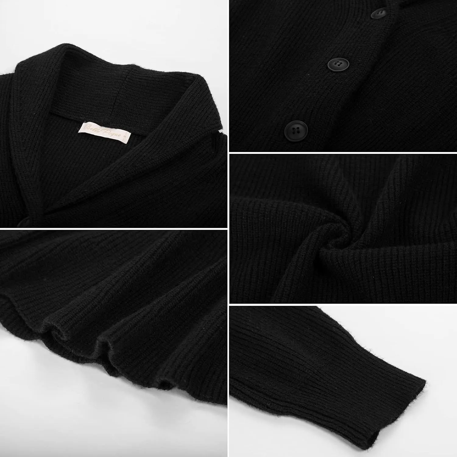 Belle Poque Women Vintage Cardigan Sweater Shawl Lapel Button Down Sweater Outwear Coat