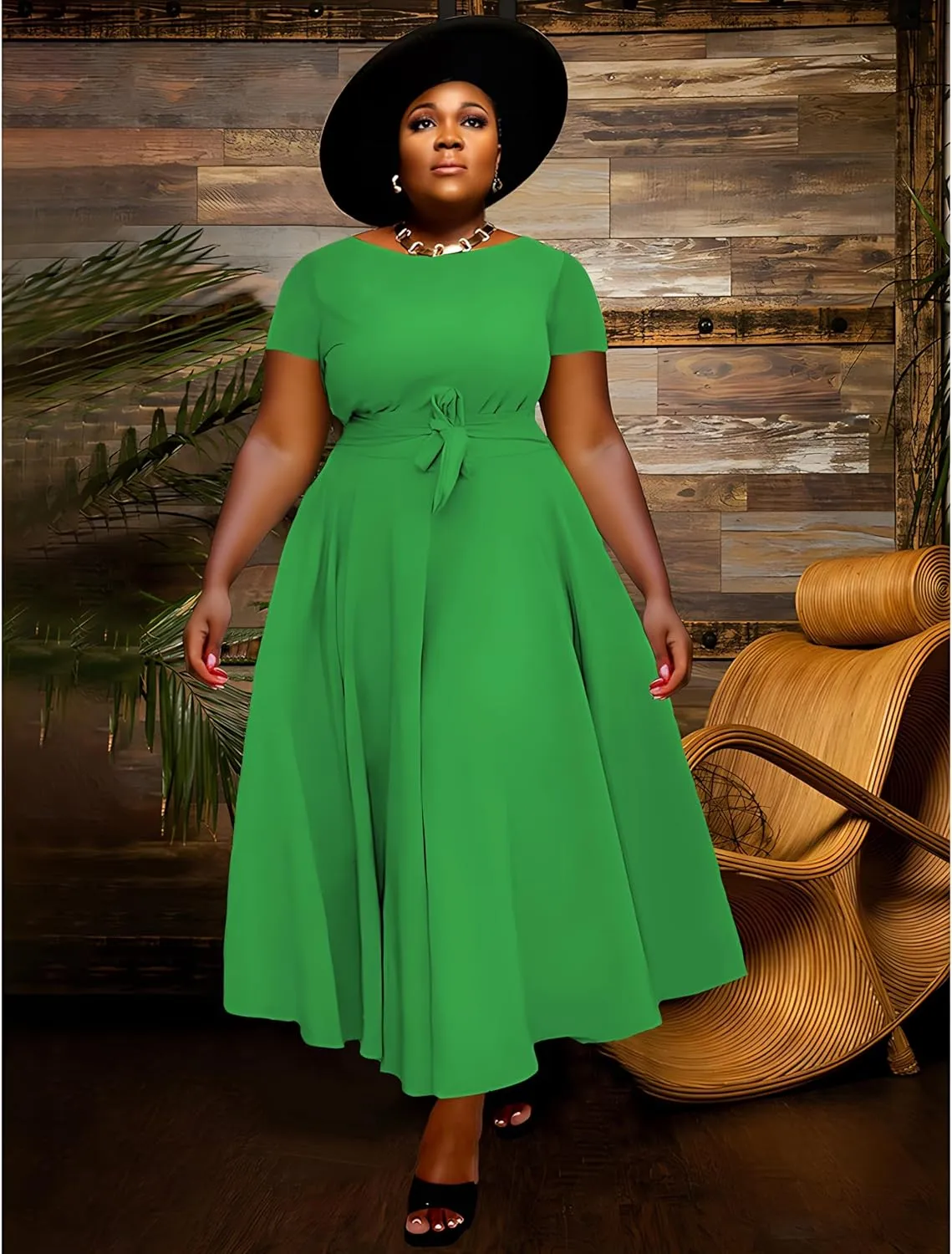 BFFBABY Plus Size Dress A Line Dresses for Women Summer Long Dresses with Sleeve Casual Belted