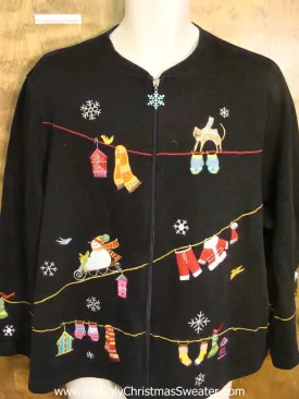 Black Santa Clothesline Ugly Christmas Jumper