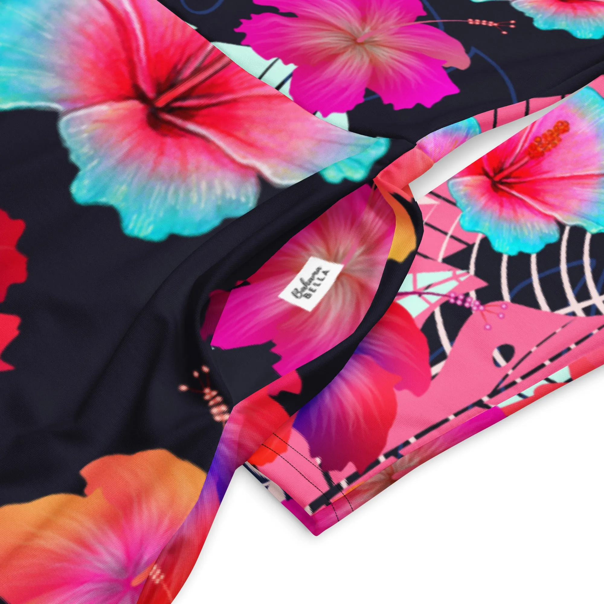 Black Tropical Long Sleeve Midi Dress