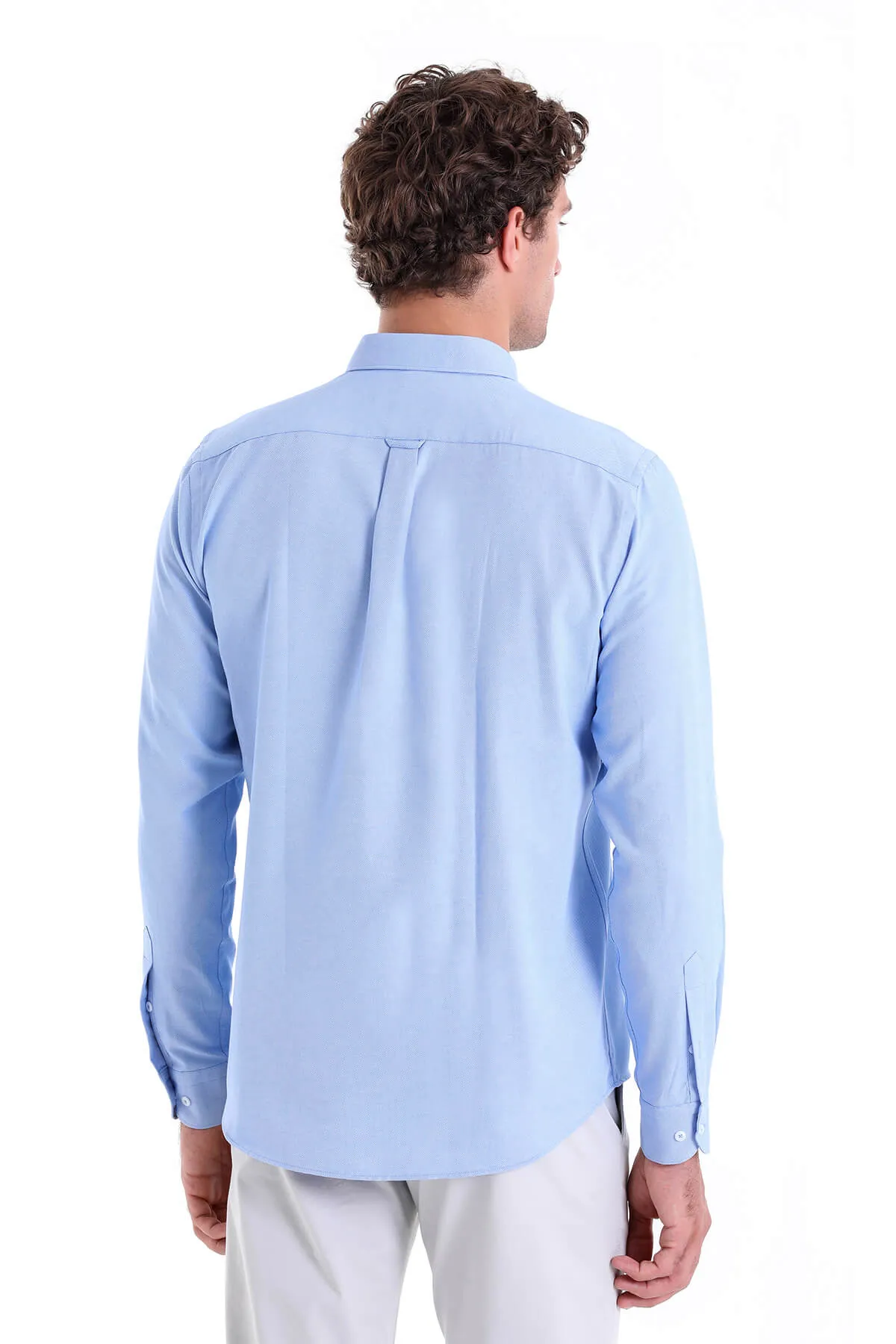 Comfort Fit Button-Down Collar Light Blue Casual Shirt