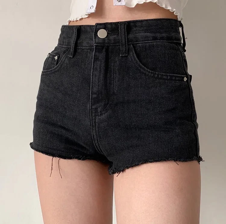 deanwangkt - Frayed High Waist Denim Shorts