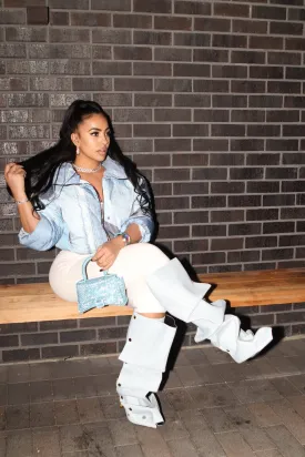 Denim Patch Puffer Coat