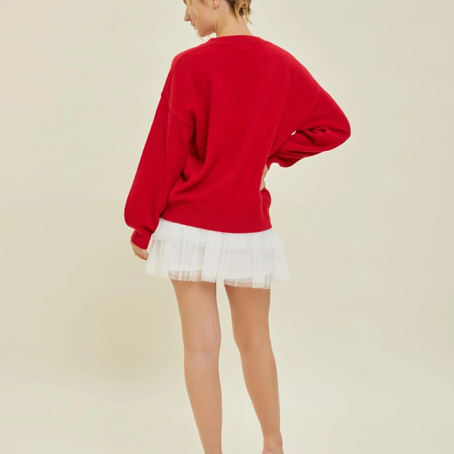 DSORVICD Women Glitter Christmas Sweater Sequin Long Sleeve Knit Pullover Ugly Graphic Oversized Holiday Sweater Streetwear