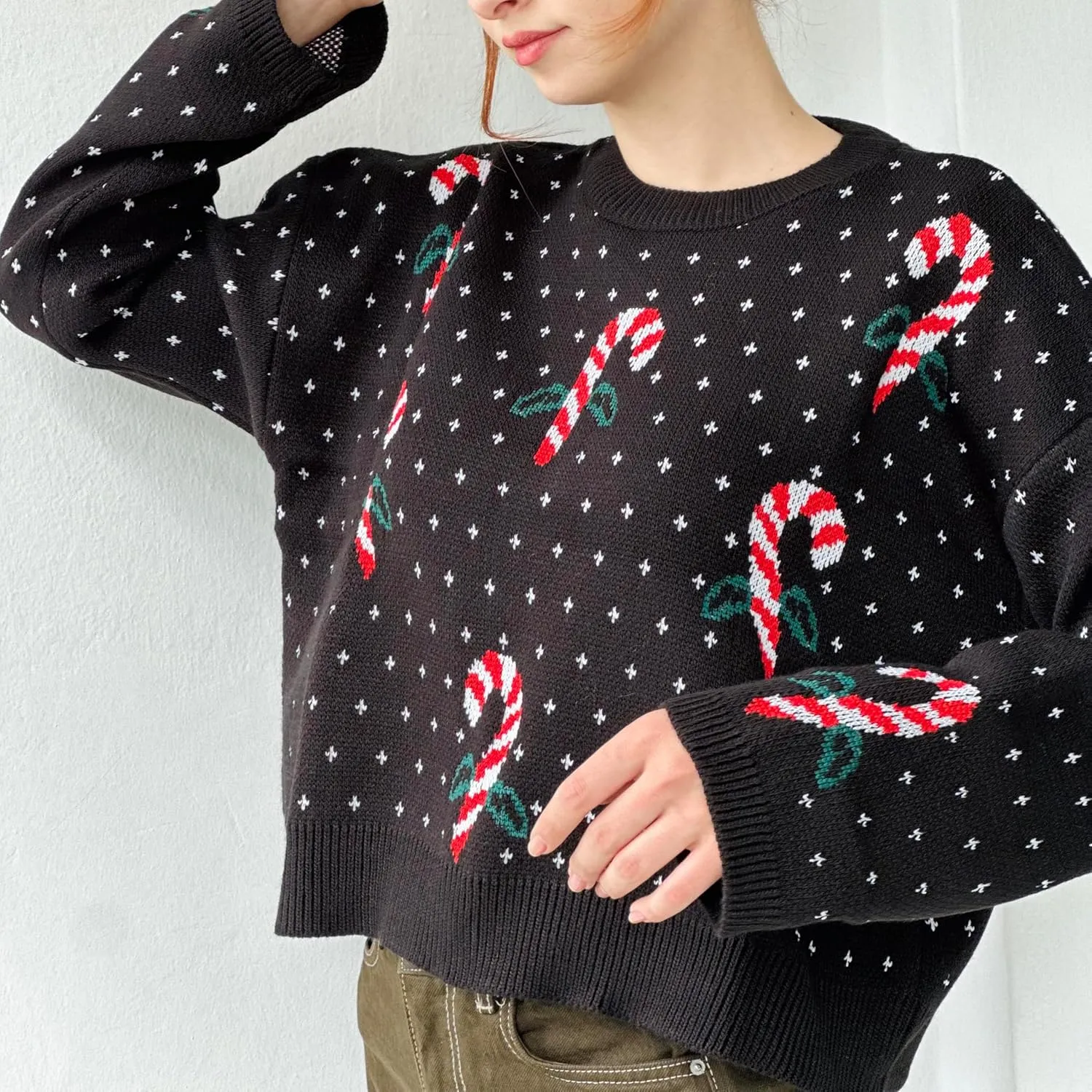 DSORVICD Women Glitter Christmas Sweater Sequin Long Sleeve Knit Pullover Ugly Graphic Oversized Holiday Sweater Streetwear