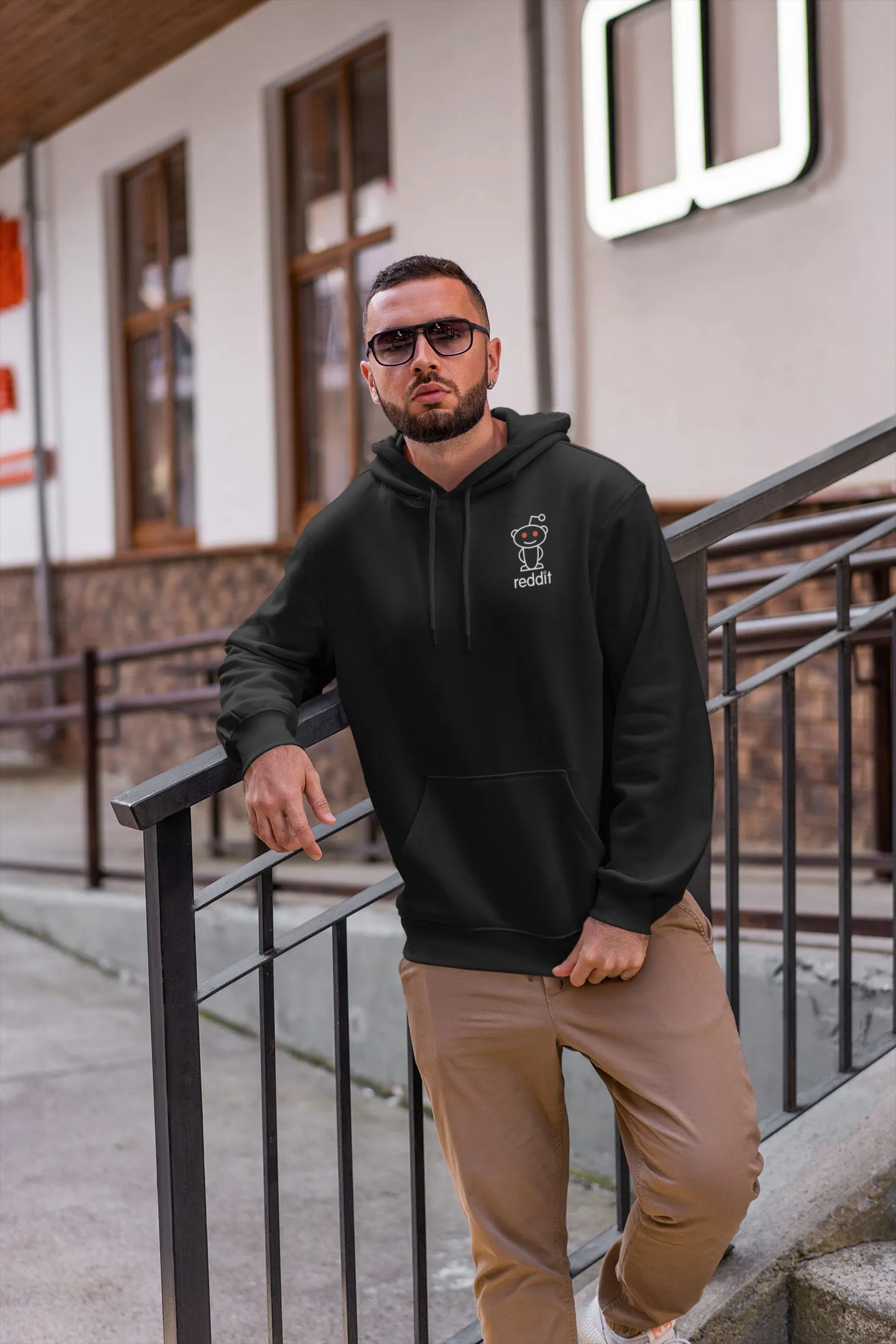 Embroidery Reading Robot Robot Logo Black Hoodies