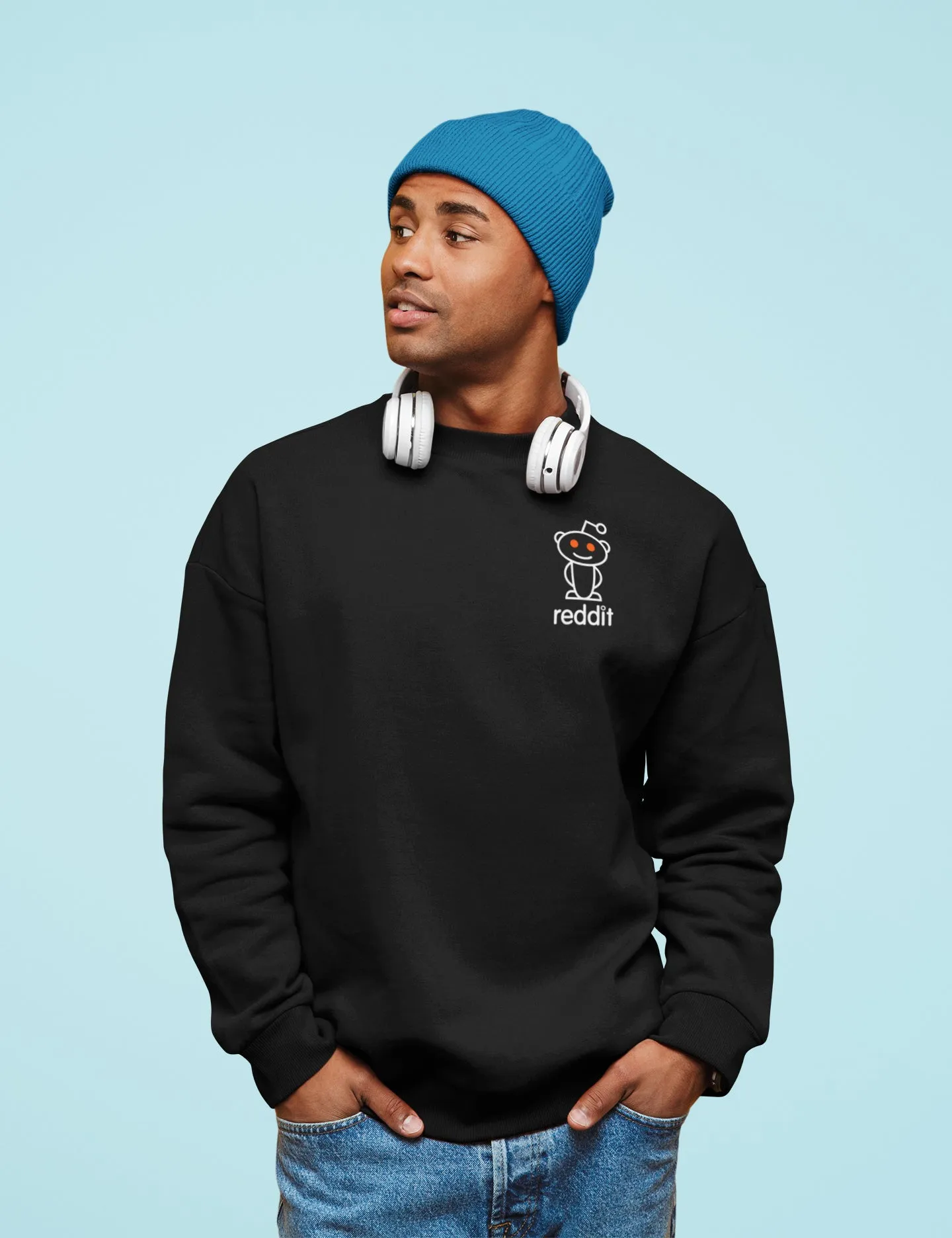 Embroidery Reading Robot Robot Logo Black Sweatshirt