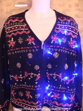 Festive Poinsettias Light Up Cheesy Christmas Sweater
