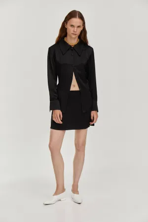 Fitted-waist silky blouse - Black