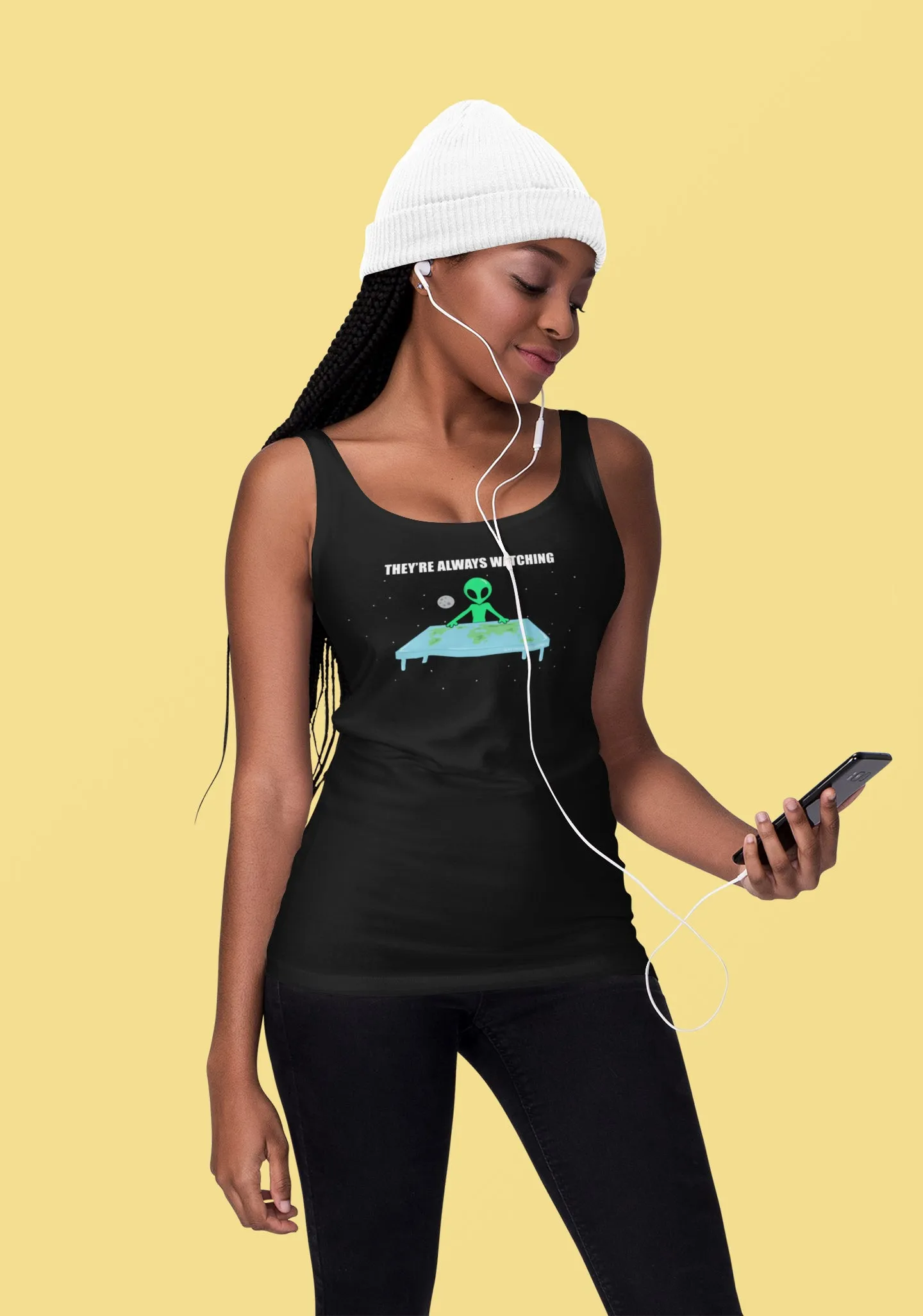Flat Earth Alien Women's Racer-back Tank-top