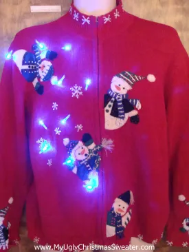 Flying Snowmen 80s Light Up Ugly Xmas Sweater