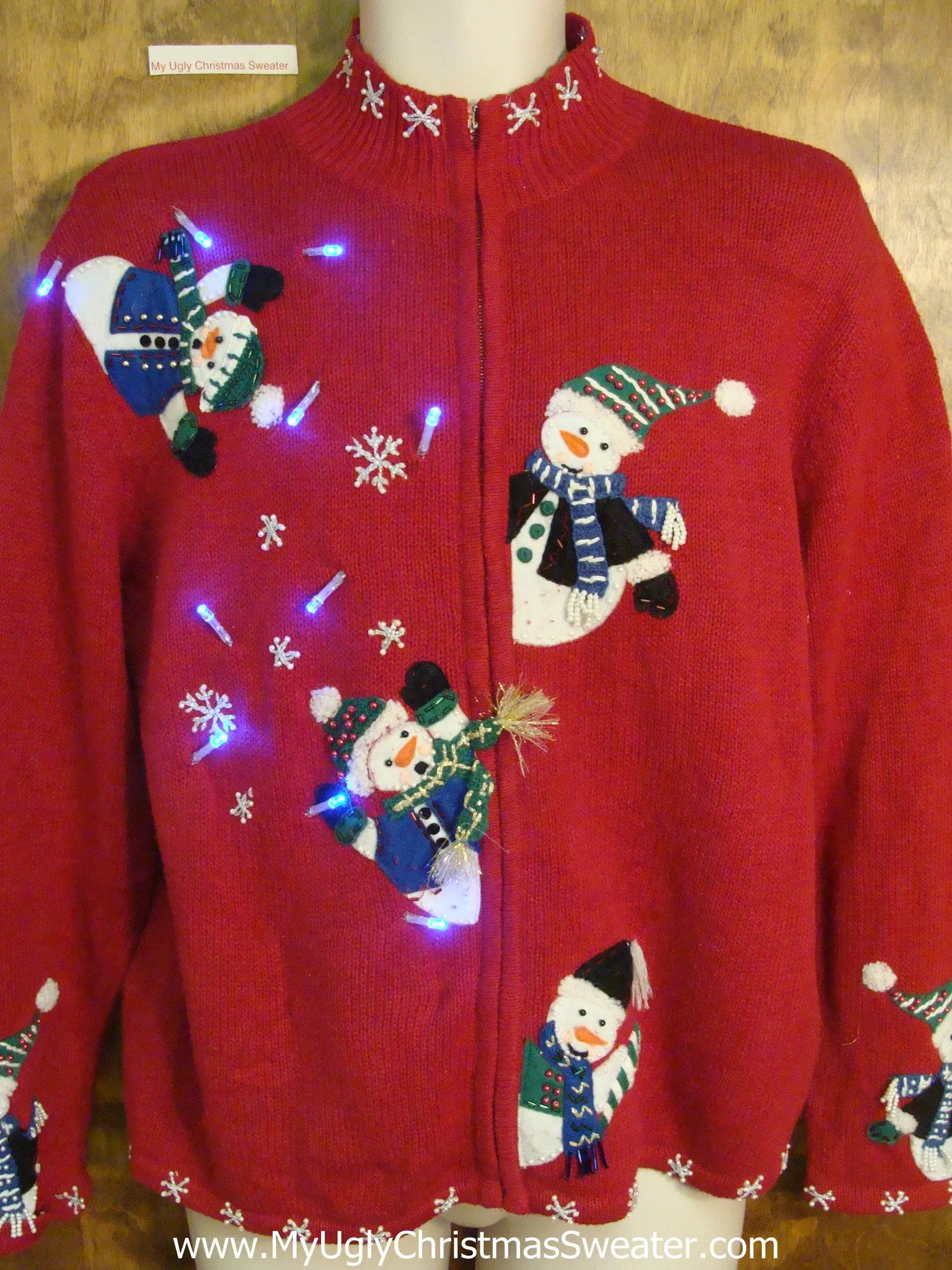 Flying Snowmen 80s Light Up Ugly Xmas Sweater