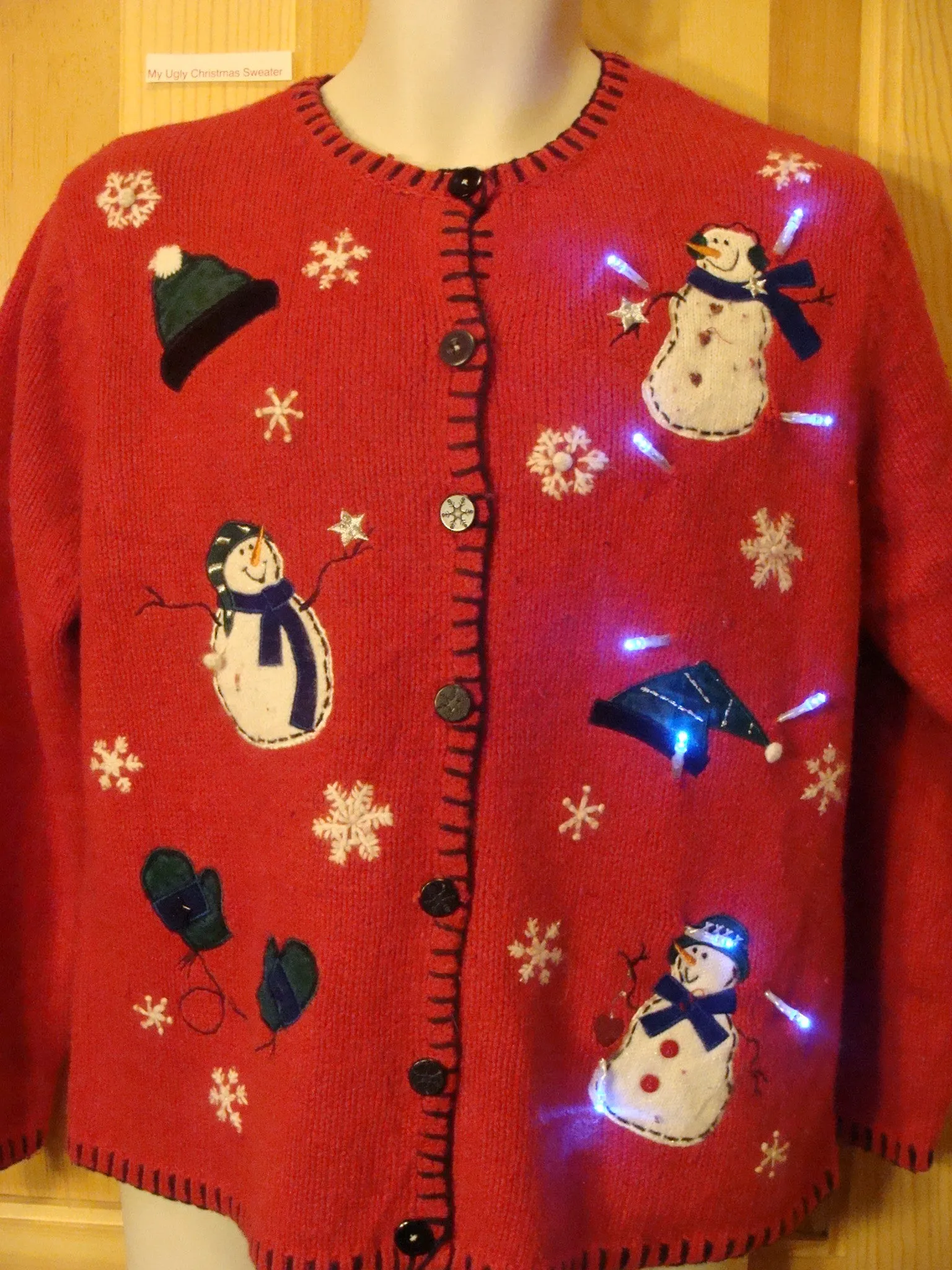 Funny Christmas Sweater with Lights Snowmen Toppling