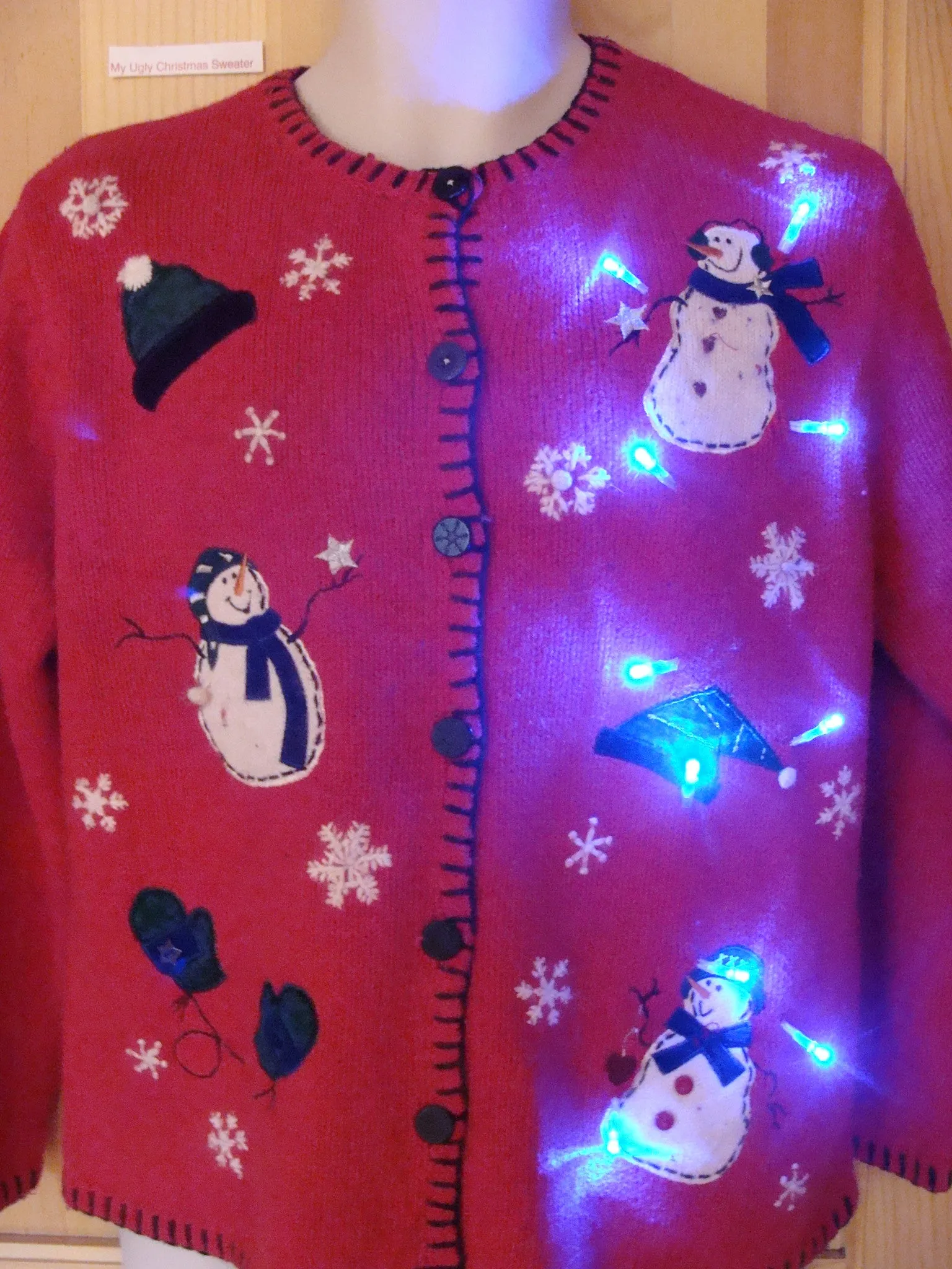 Funny Christmas Sweater with Lights Snowmen Toppling