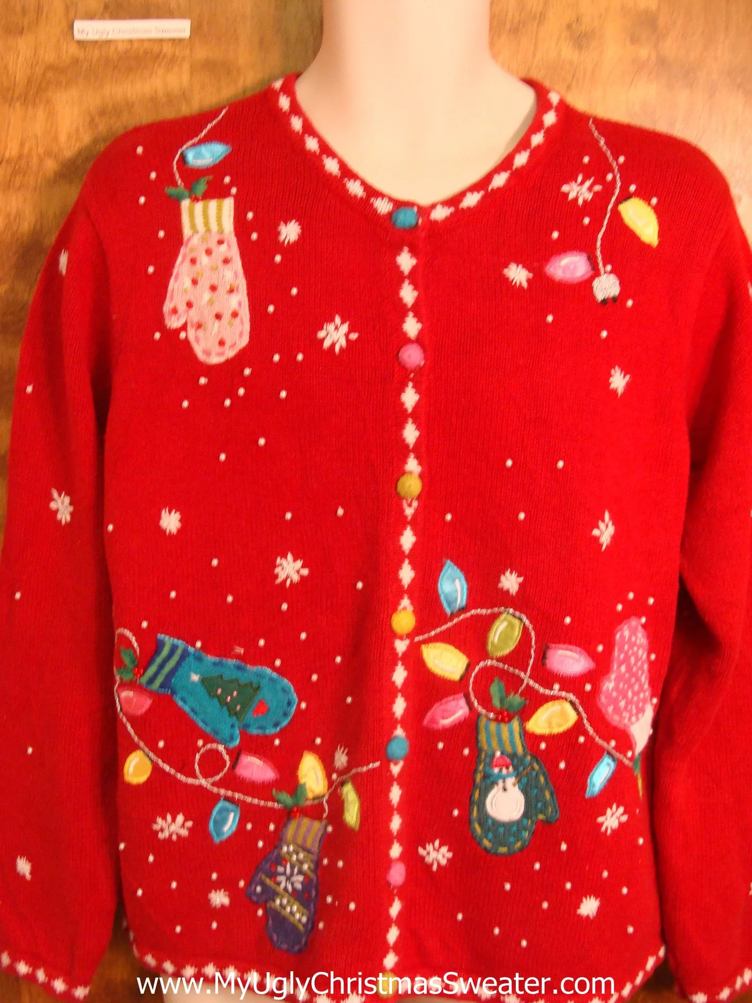 Hanging Lights with Mittens Bad Christmas Sweater