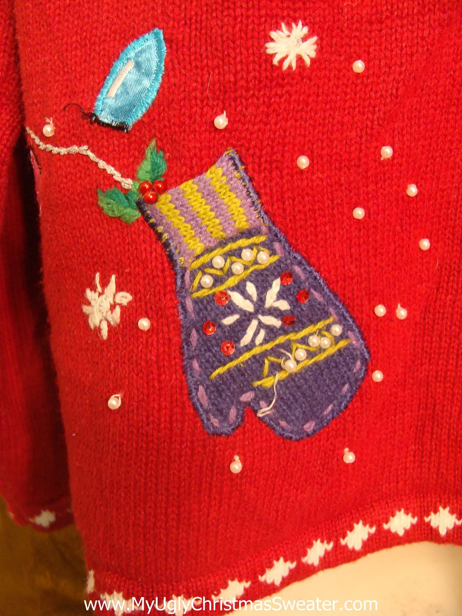 Hanging Lights with Mittens Bad Christmas Sweater
