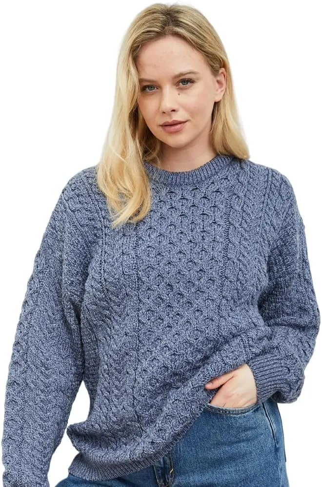 Irish Aran Sweater for Women's 100% Merino Wool Pullover Made in Ireland