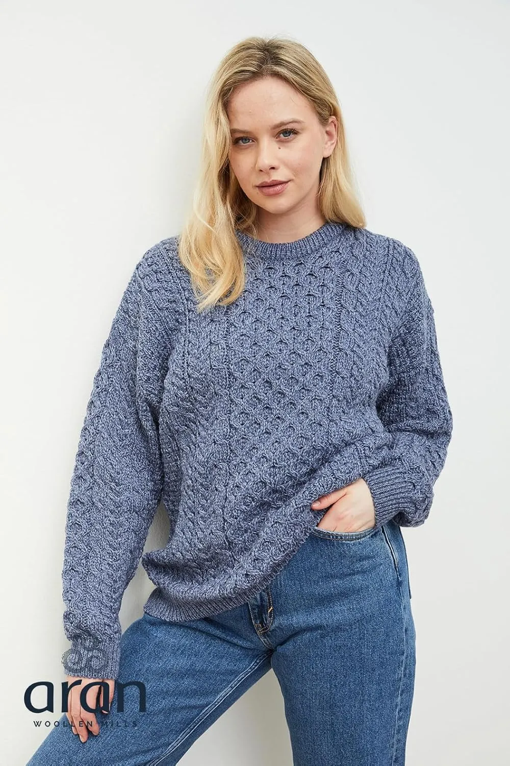 Irish Aran Sweater for Women's 100% Merino Wool Pullover Made in Ireland