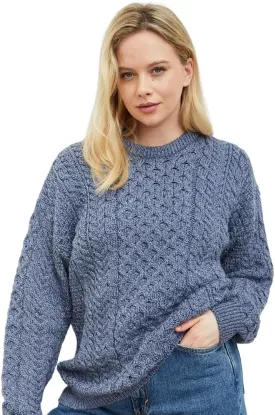 Irish Aran Sweater for Women's 100% Merino Wool Pullover Made in Ireland