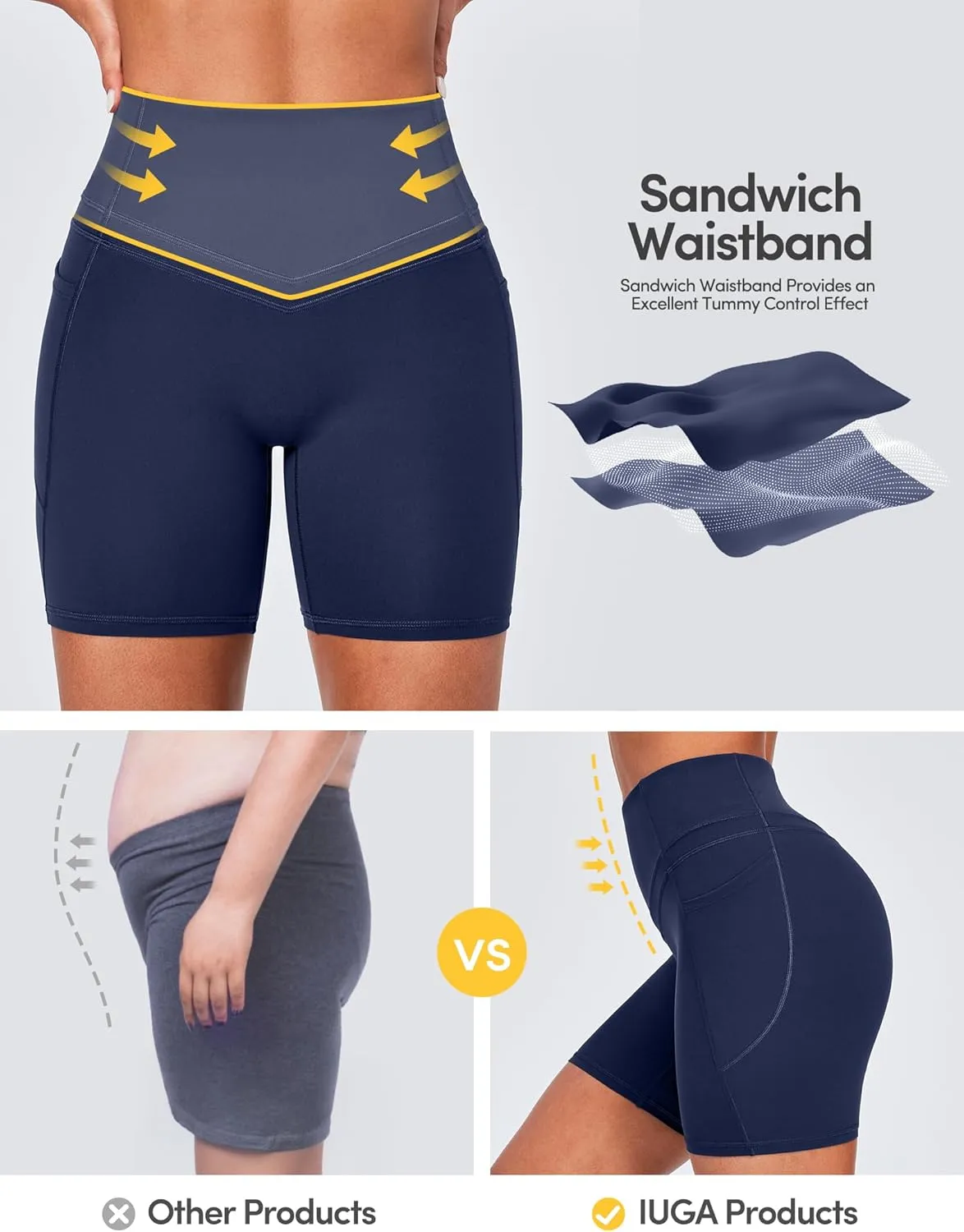 IUGA Tummy Control Biker Shorts Women with Pockets Workout Gym Shorts High Waisted Yoga Running Compression Shorts Spandex