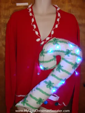Light Up Funny Christmas Sweater Huge 3D Candy Cane Mens XXXL 