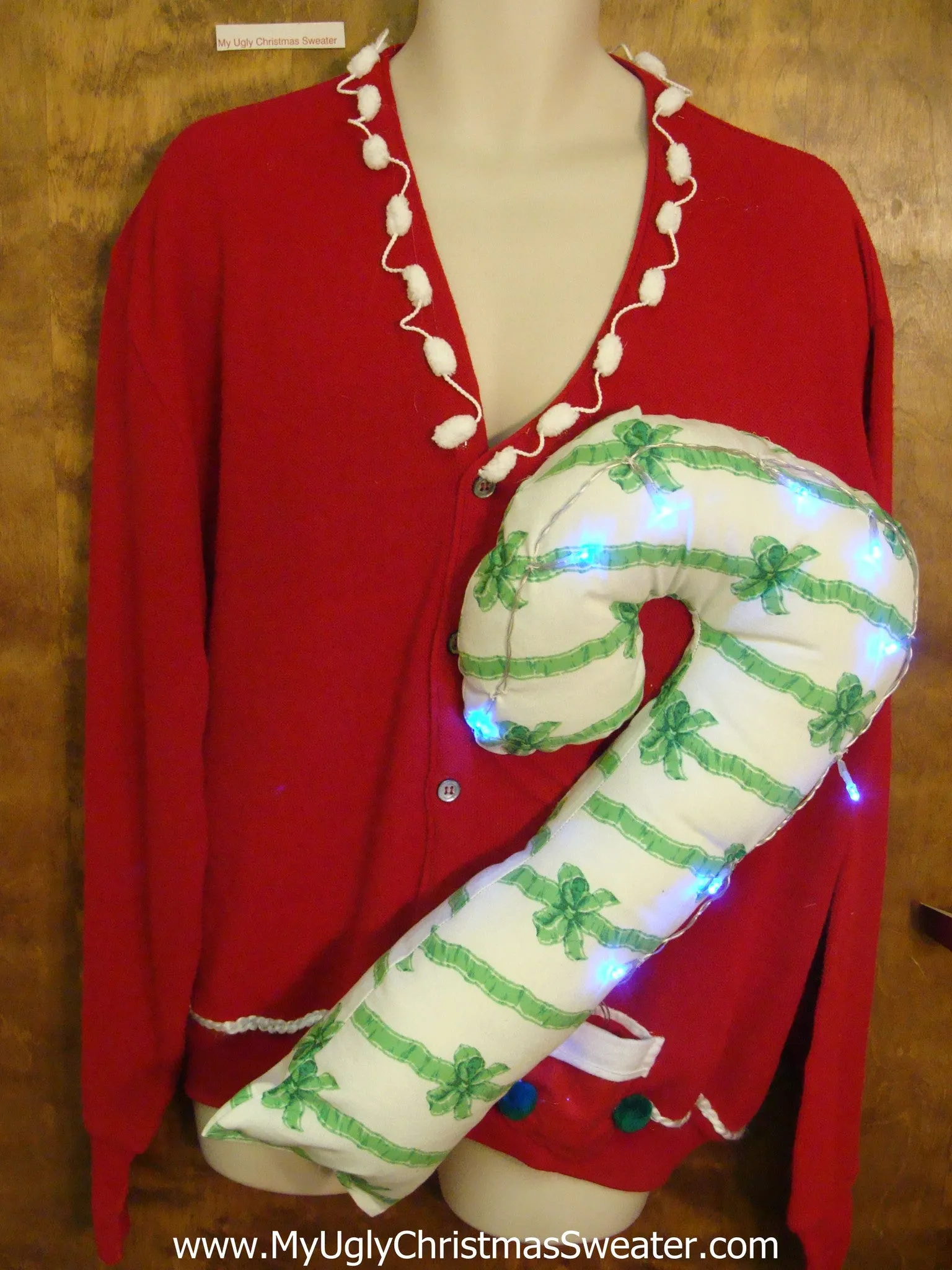 Light Up Funny Christmas Sweater Huge 3D Candy Cane Mens XXXL 