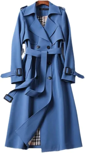 Long Trench Coat Women's Double-Breasted Slim-Fit Trench Coat Street Women's Coat All-Match Loose Coat