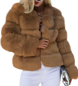 loveimgs Women Warm Fluffy Cropped Puffer Jacket Faux Fur Coat Crop Parka Collarless Winter Teddy Bear Coat Overcoat