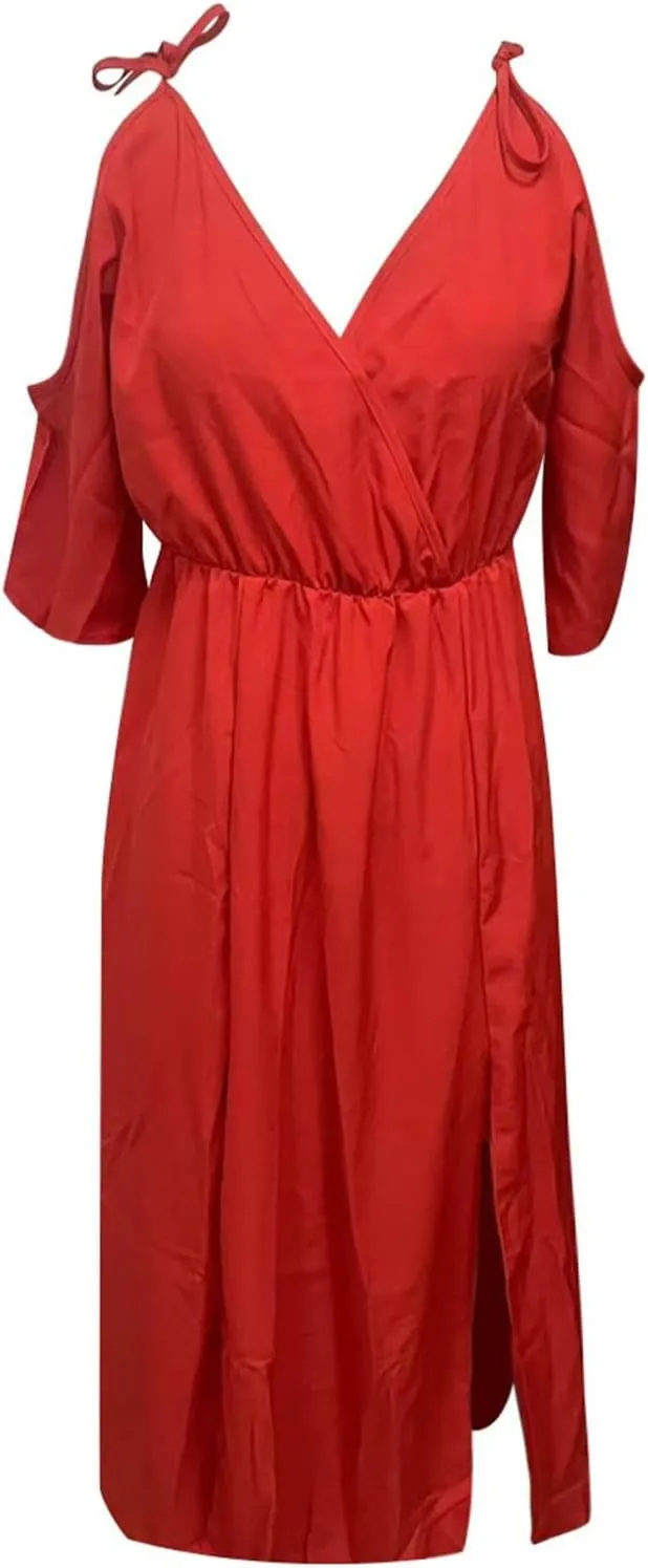 Maxi Dresses for Seniors Cold Shoulder Short Sleeve Slit Long Dresses Sexy V Neck Flowy Wedding Guests Vacation Dresses