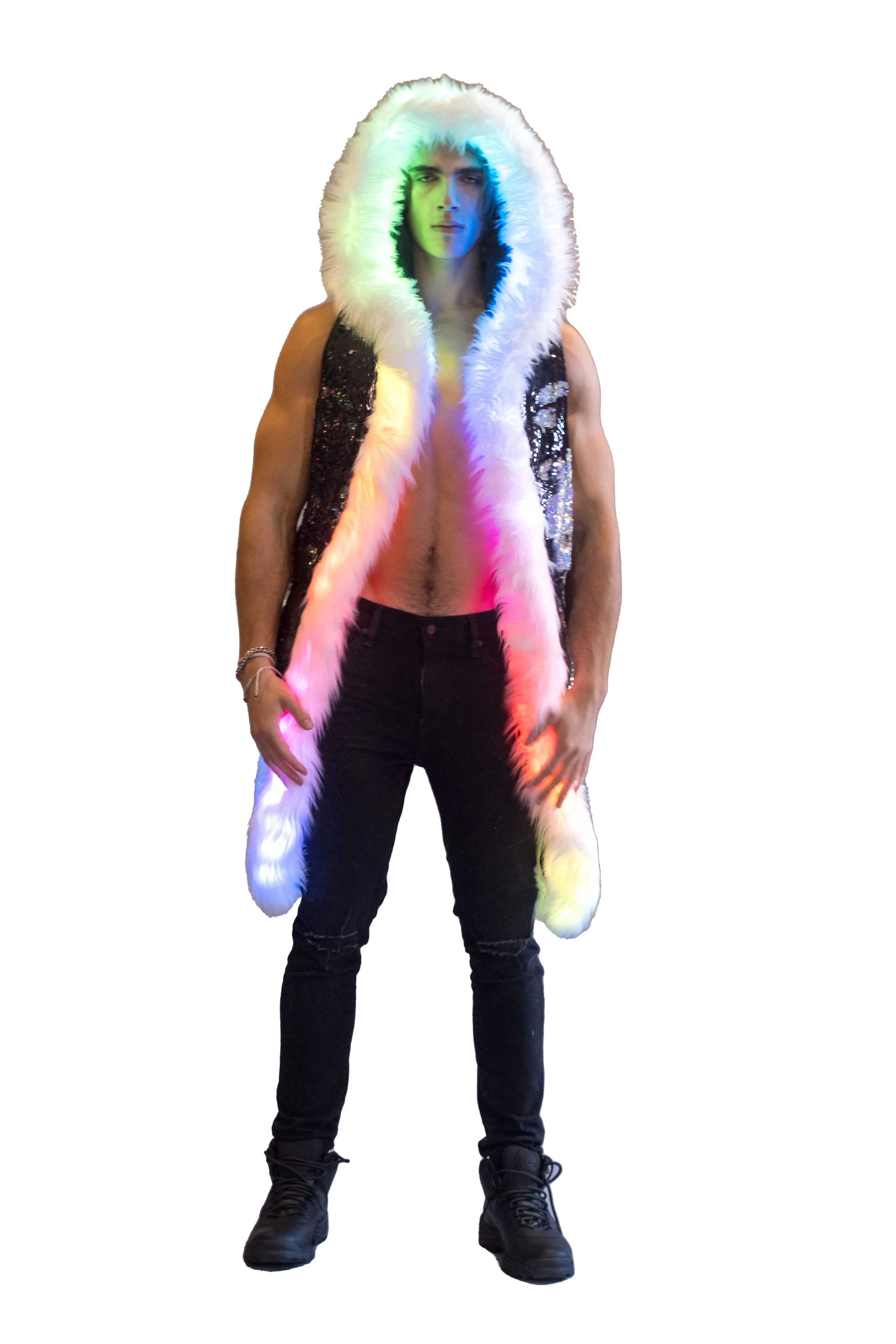 Men's LED Sequin Vest in "Silver Hologram-Black"