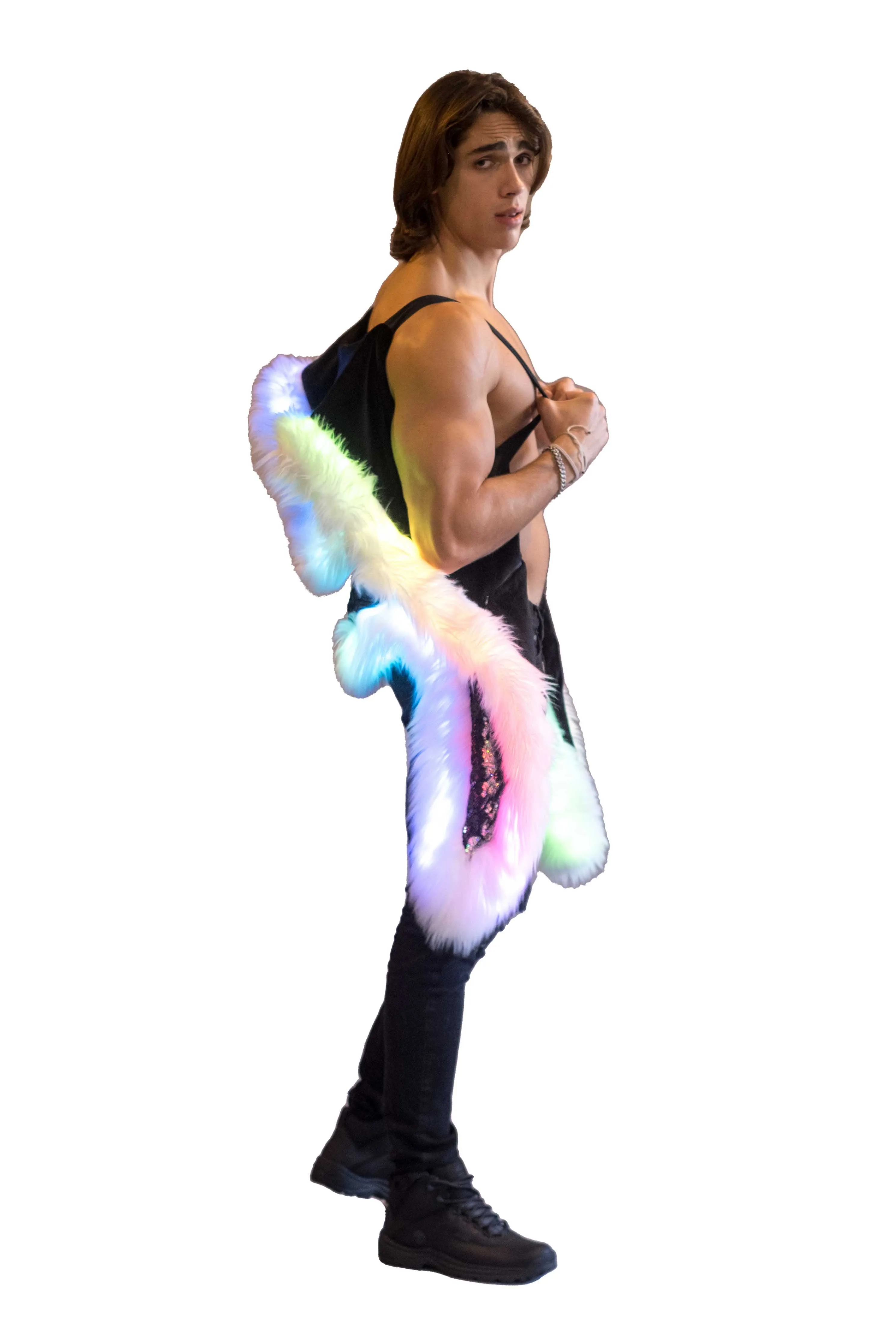 Men's LED Sequin Vest in "Silver Hologram-Black"