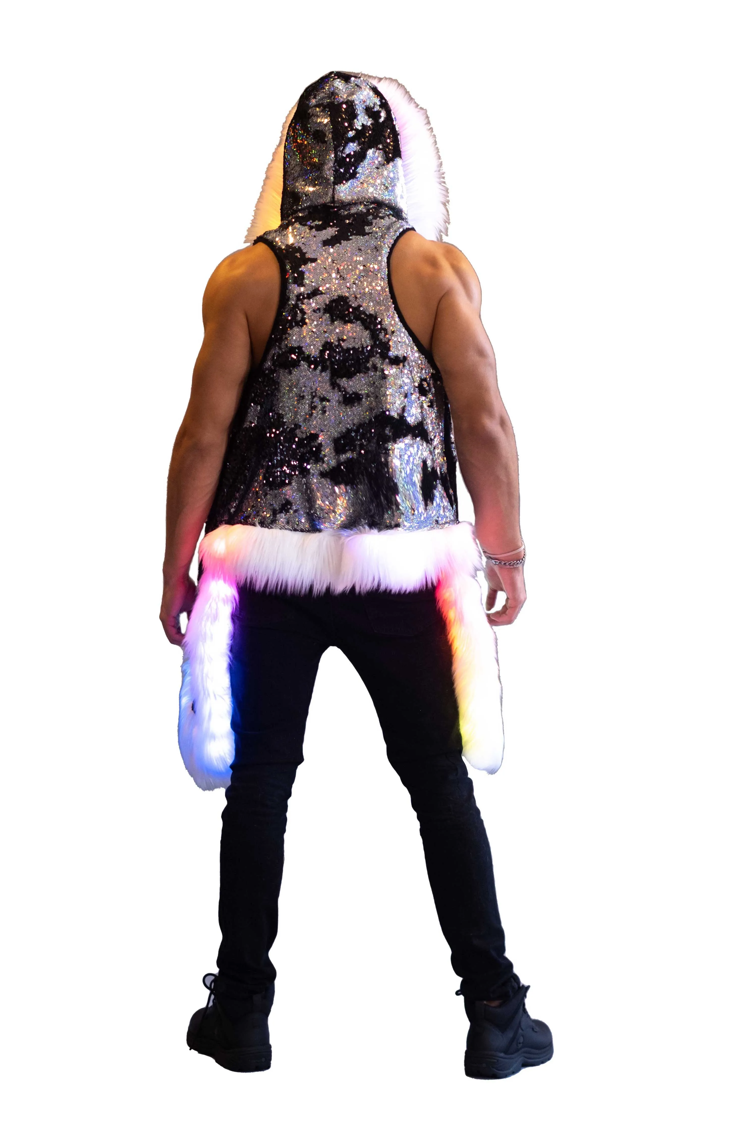 Men's LED Sequin Vest in "Silver Hologram-Black"