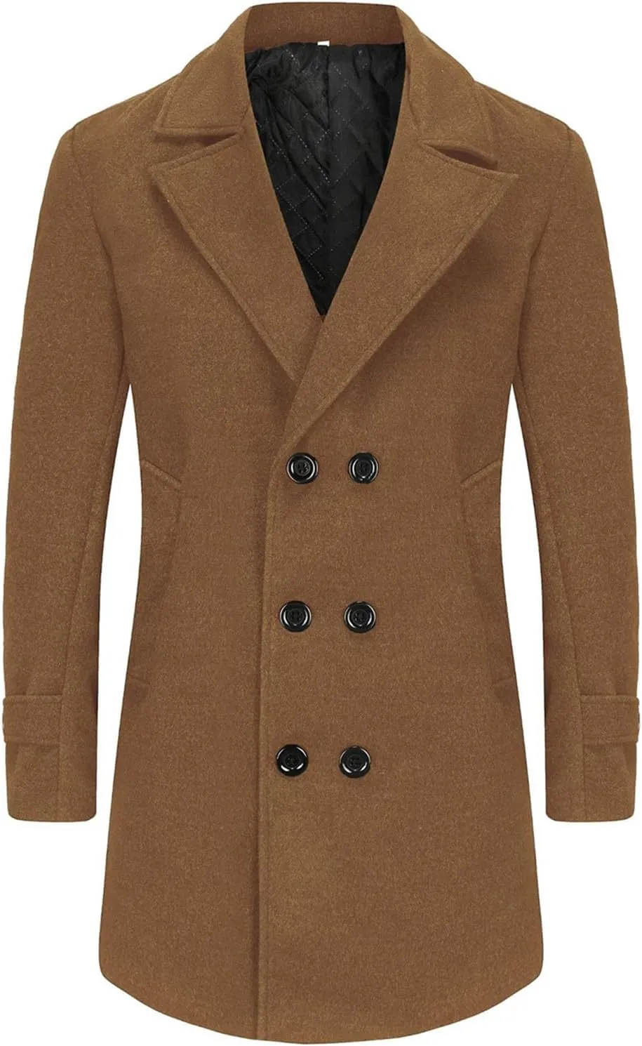 Men's Trench Casual Long Jacket Winter Classic Wool Blend Overcoat with Pockets