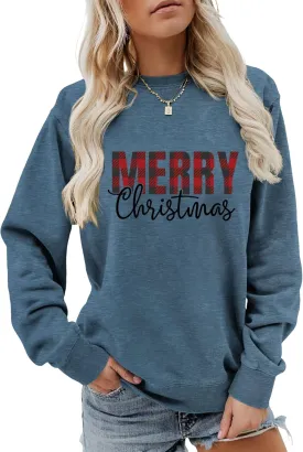 Merry Christmas Sweatshirt Women Xmas Graphic Pullover Holiday Vacation Sweatshirt Crewneck Long Sleeve Shirts