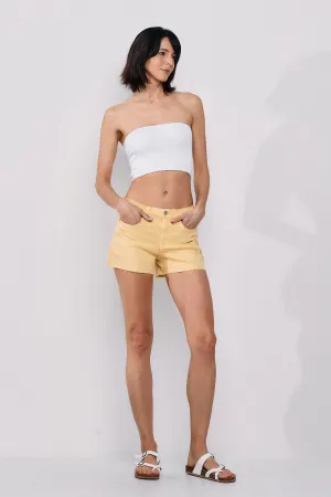 MID RISE BASIC SHORT IN BANANA YELLOW WITH RAW CUT HEM / SP-S7489BY