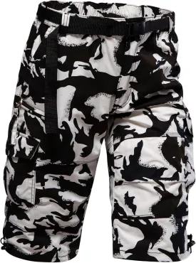 Mylldey Men's Cargo Shorts 3/4 Relaxed Fit Mens Running Shorts 7 Pockets Elastic Waist Cotton Hiking Shorts