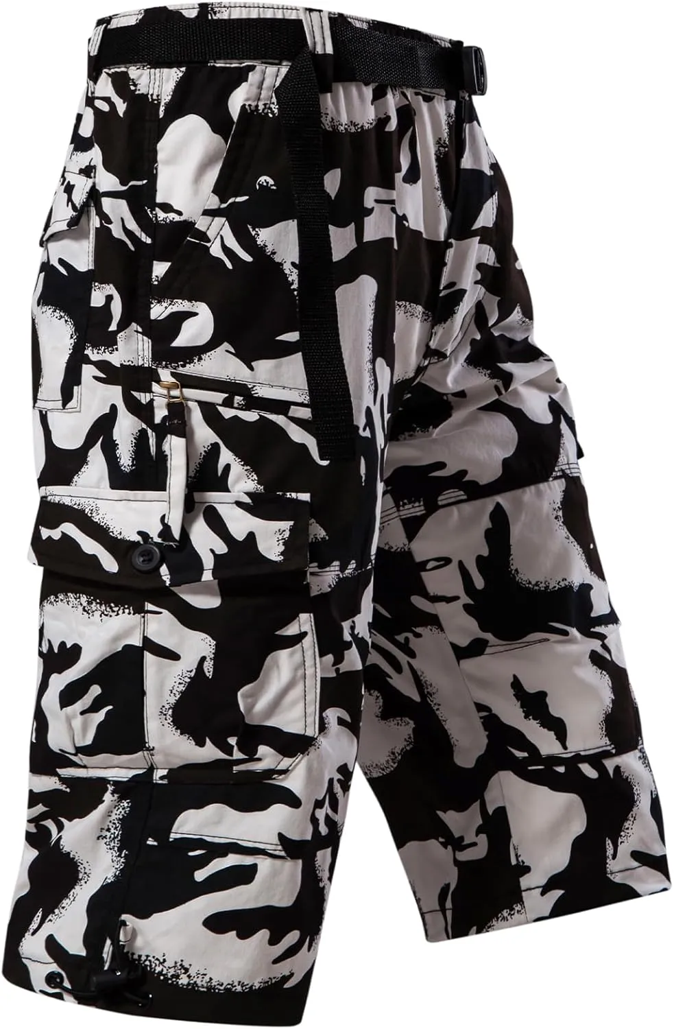 Mylldey Men's Cargo Shorts 3/4 Relaxed Fit Mens Running Shorts 7 Pockets Elastic Waist Cotton Hiking Shorts