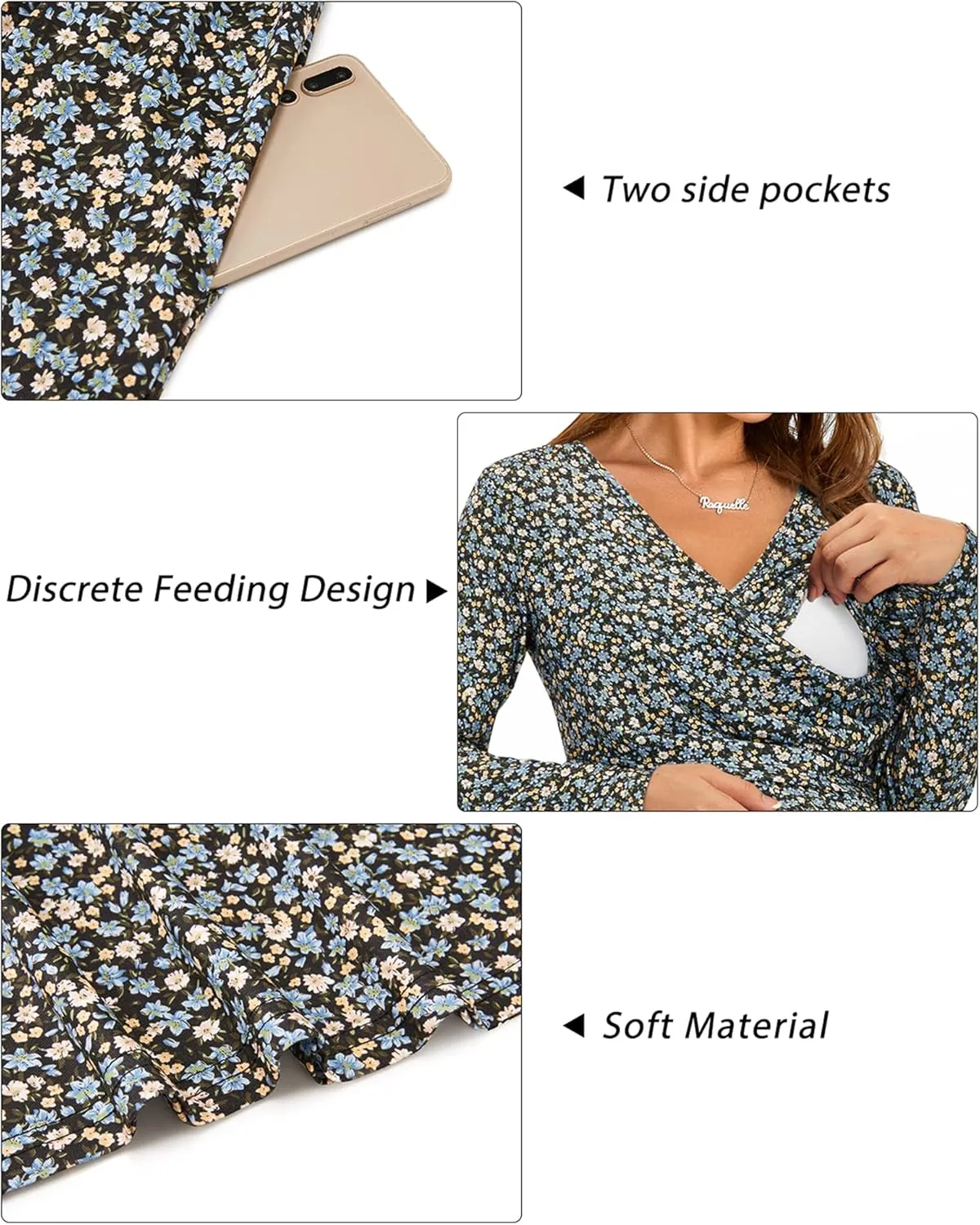 OUGES Womens 2025 V-Neck Maternity Dresses Nursing Breastfeeding Baby Shower Dress