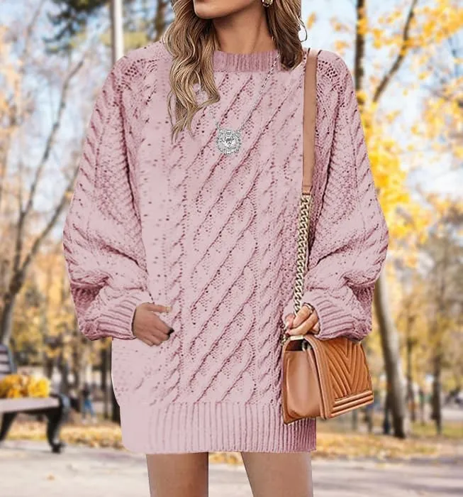 Plus Size Sweater Dress for Women 2024 Fall Trendy Long Sleeve Cable Knit Sweaters Chunky Sweater Dress