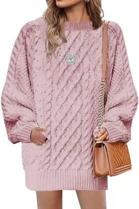 Plus Size Sweater Dress for Women 2024 Fall Trendy Long Sleeve Cable Knit Sweaters Chunky Sweater Dress