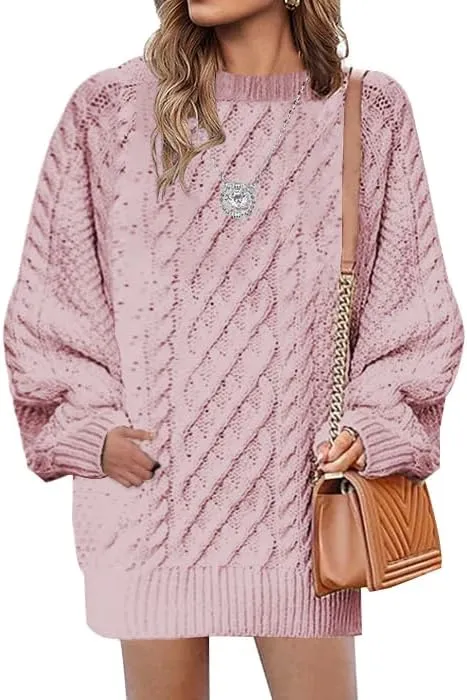 Plus Size Sweater Dress for Women 2024 Fall Trendy Long Sleeve Cable Knit Sweaters Chunky Sweater Dress