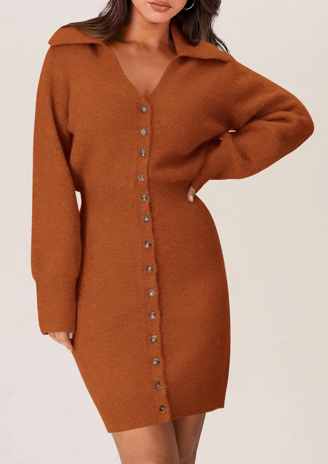 PRETTYGARDEN Sweater Dresses for Women 2025 Trendy Long Sleeve Button Down Short Spring Dress