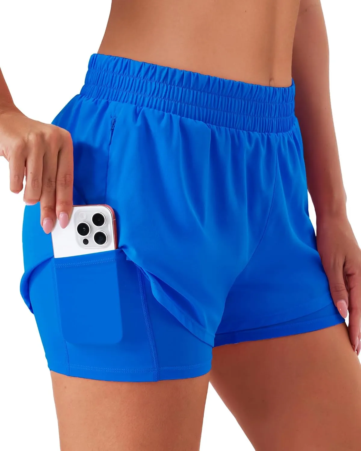 Stelle Women's 2 in 1 Running Shorts Athletic Workout Gym Shorts High Waisted Shorts with Liner Zipper Pockets