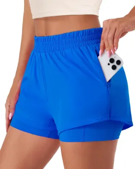 Stelle Women's 2 in 1 Running Shorts Athletic Workout Gym Shorts High Waisted Shorts with Liner Zipper Pockets
