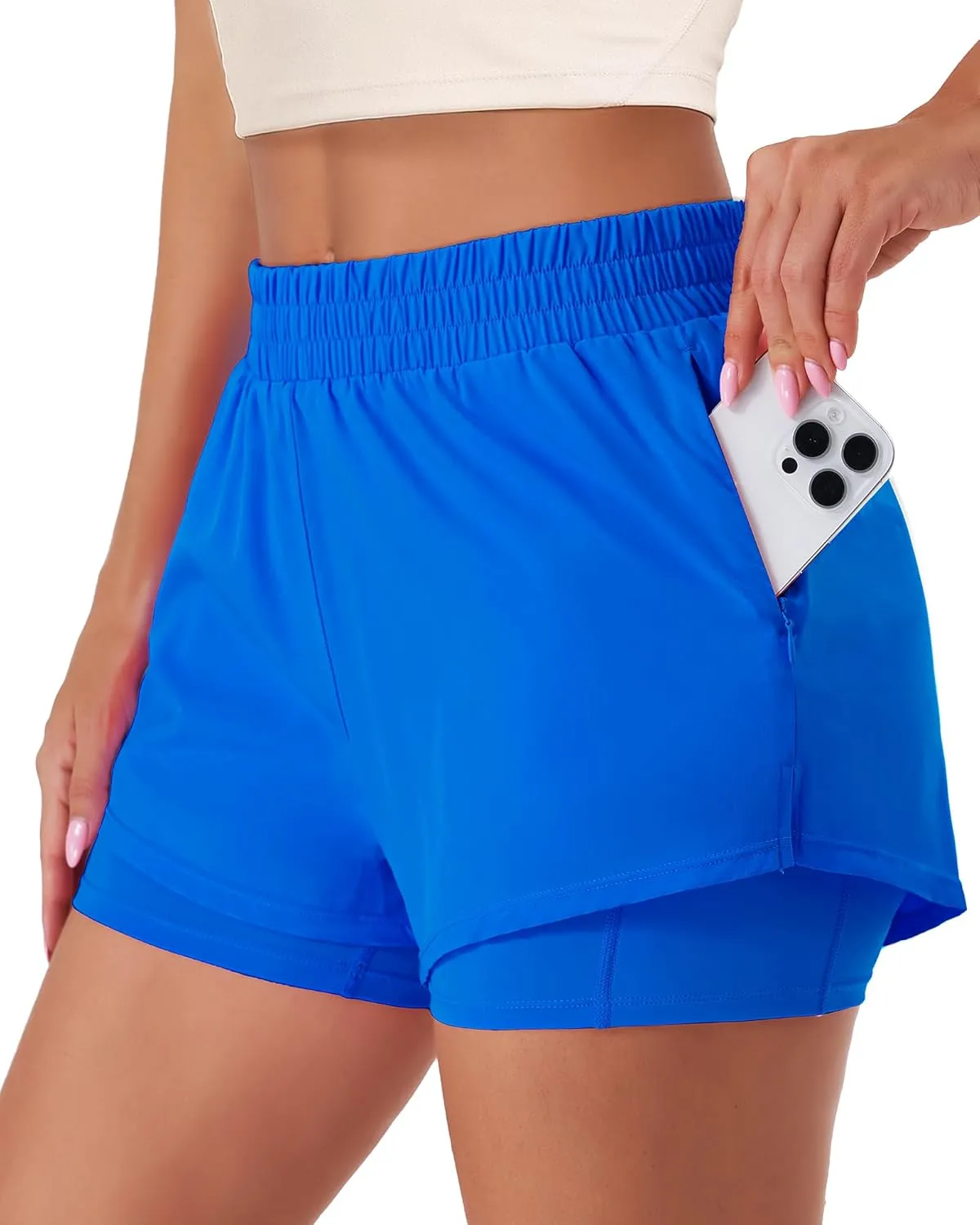 Stelle Women's 2 in 1 Running Shorts Athletic Workout Gym Shorts High Waisted Shorts with Liner Zipper Pockets