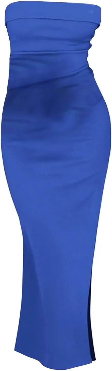 Summer Dresses for Women 2025 Elegant Sexy Bodycon Maxi Dresses Strapless Side Slit Solid Color Dress Wedding Guest Dress