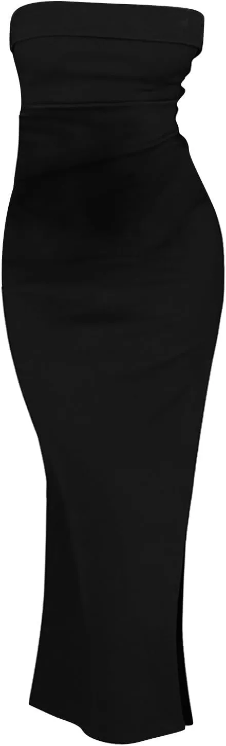 Summer Dresses for Women 2025 Elegant Sexy Bodycon Maxi Dresses Strapless Side Slit Solid Color Dress Wedding Guest Dress